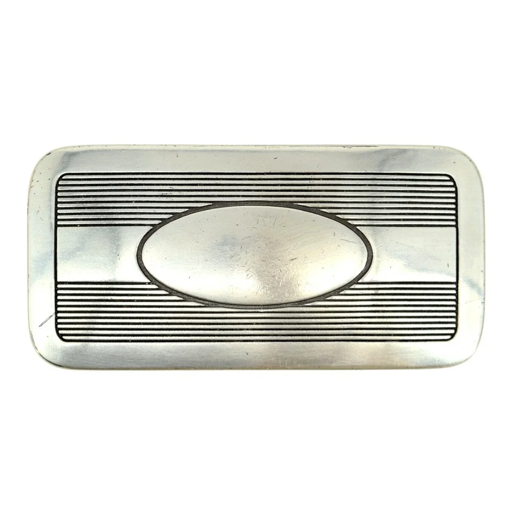 Vintage Western Trophy Belt Buckle Rectangular Blank Oval Engine Turned Silver